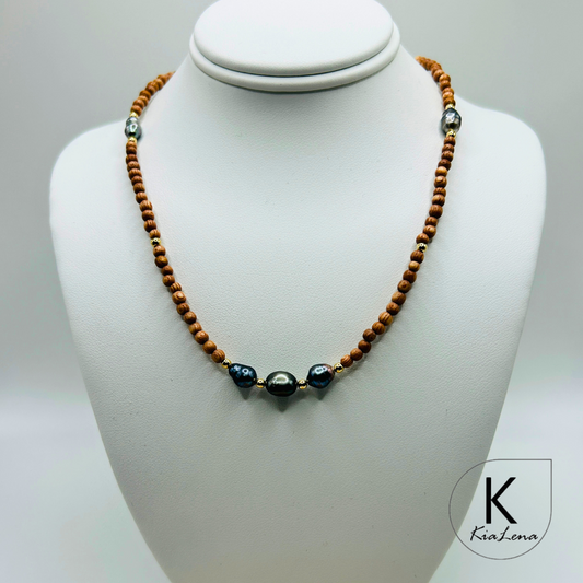 16"to 18"Tahitian Keshi Pearl with Sandalwood Necklace