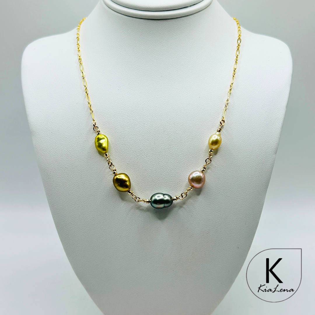 5 Assorted Keshi Pearl Necklace