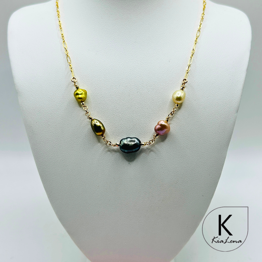 5 Assorted Keshi Pearl Necklace
