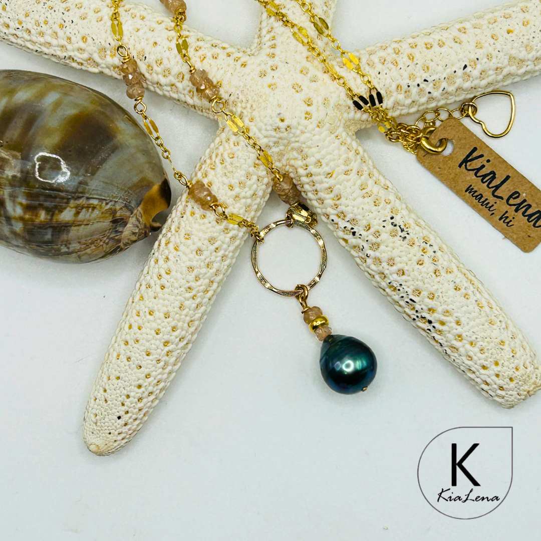18 1/2" to 20 1/2" Tear Drop Tahitian Pearl  & Quartz Necklace