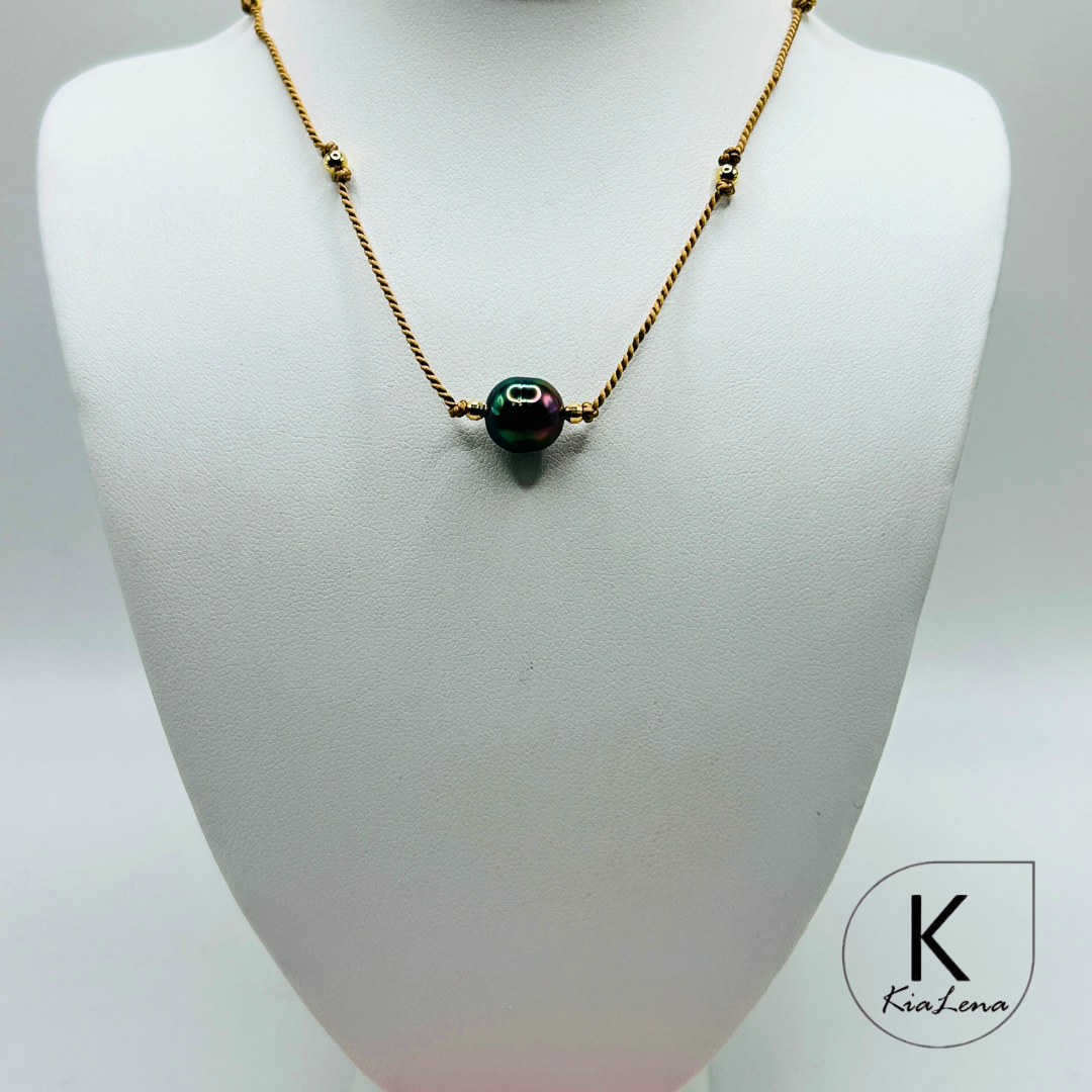 Solitaire Tahitian Pearl Necklace with Silk Cord