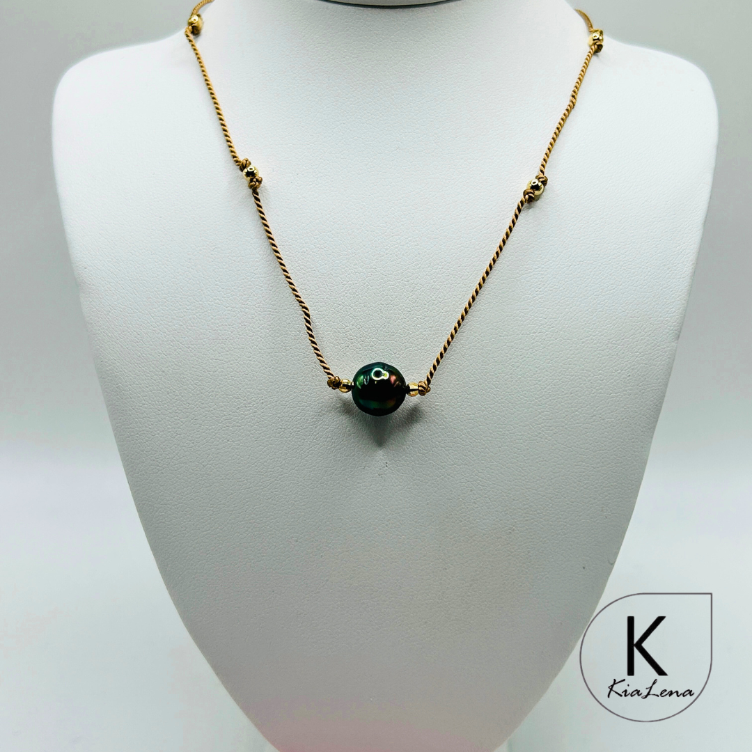 Solitaire Tahitian Pearl Necklace with Silk Cord
