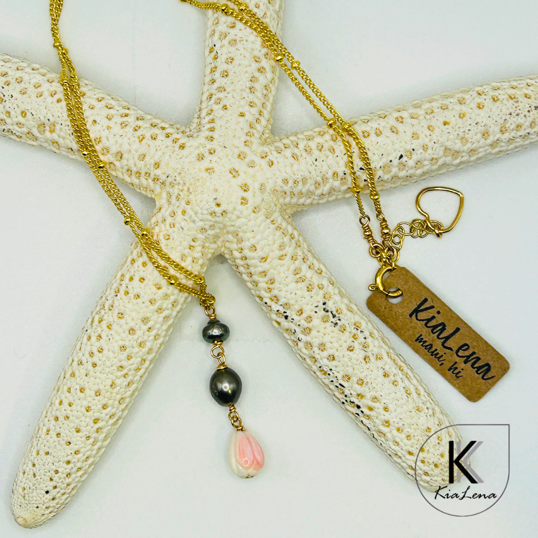 Tahitian Keshi Pearls & Queen Conch Necklace