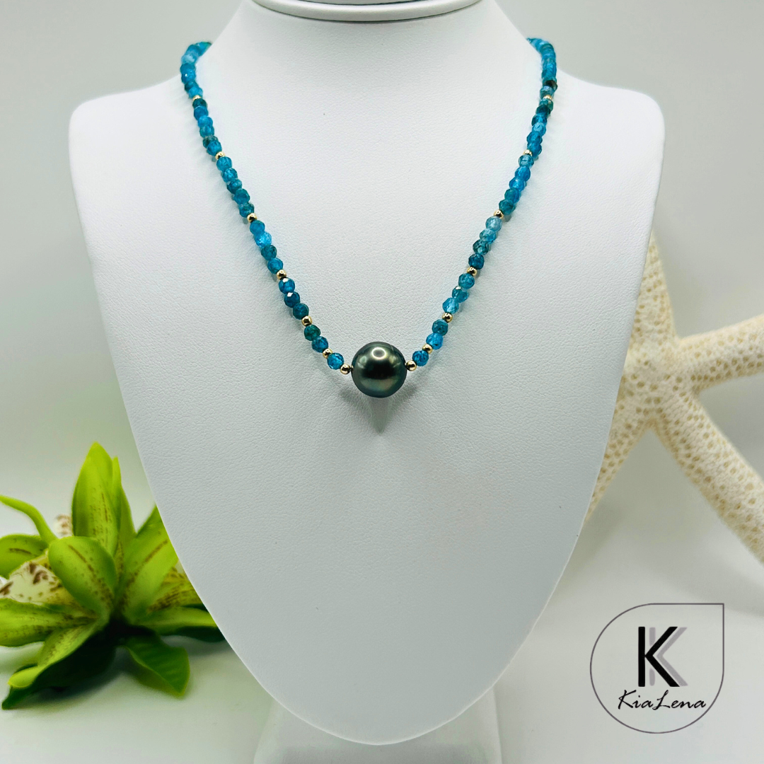 Solitaire Tahitian Pearl with Apatite Stone Necklace