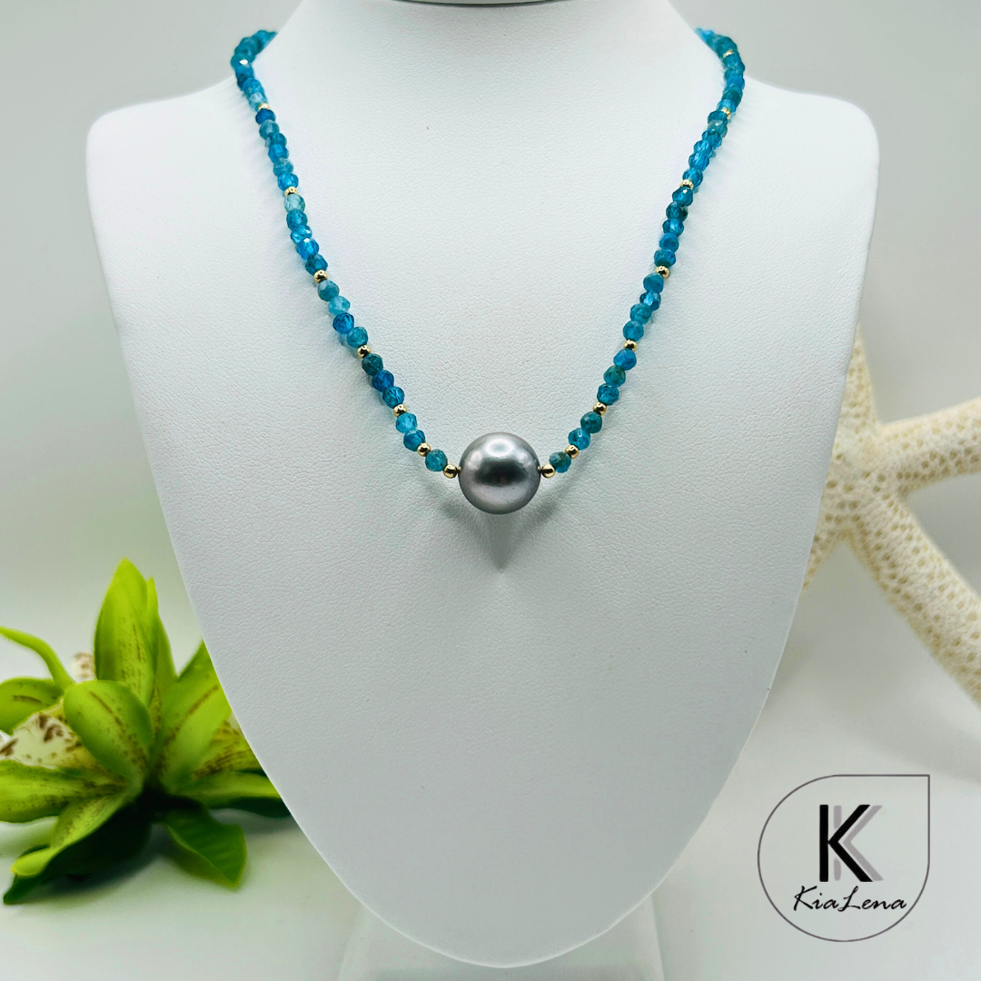 Solitaire Tahitian Pearl with Apatite Stone Necklace