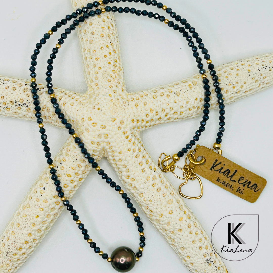 Solitaire Tahitian Pearl with Spinel Stone Necklace