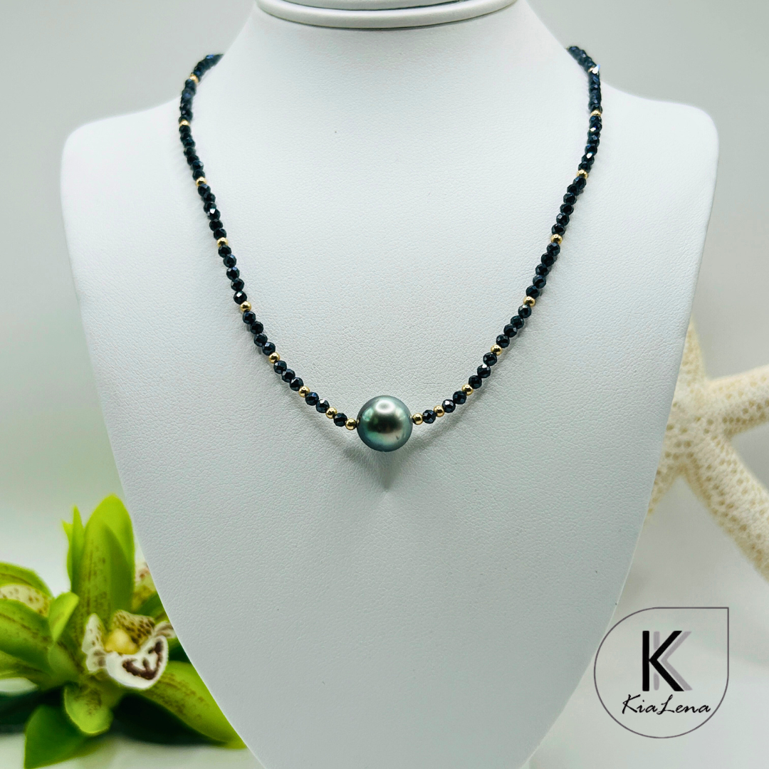 Solitaire Tahitian Pearl with Spinel Stone Necklace