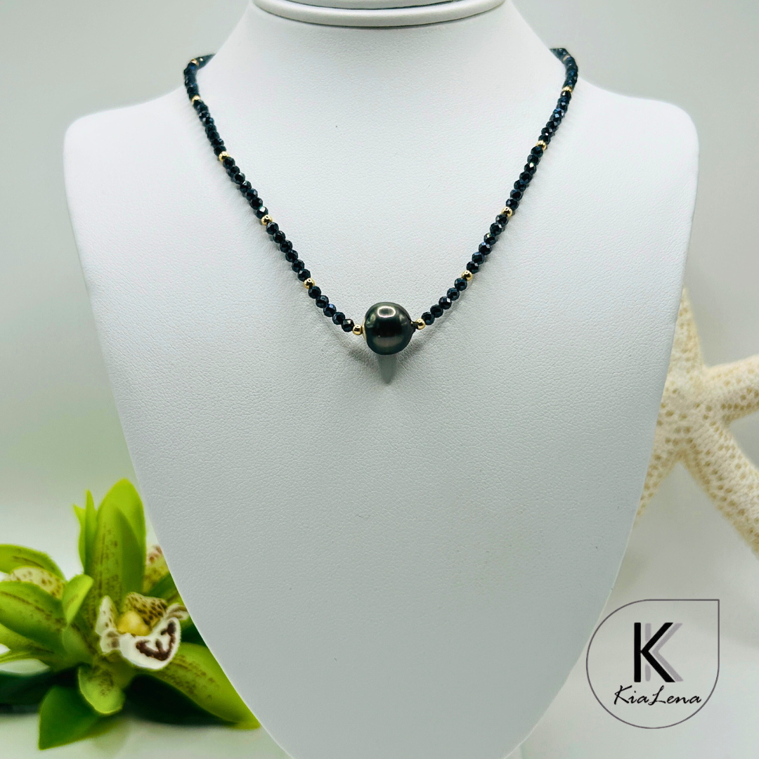 Solitaire Tahitian Pearl with Spinel Stone Necklace