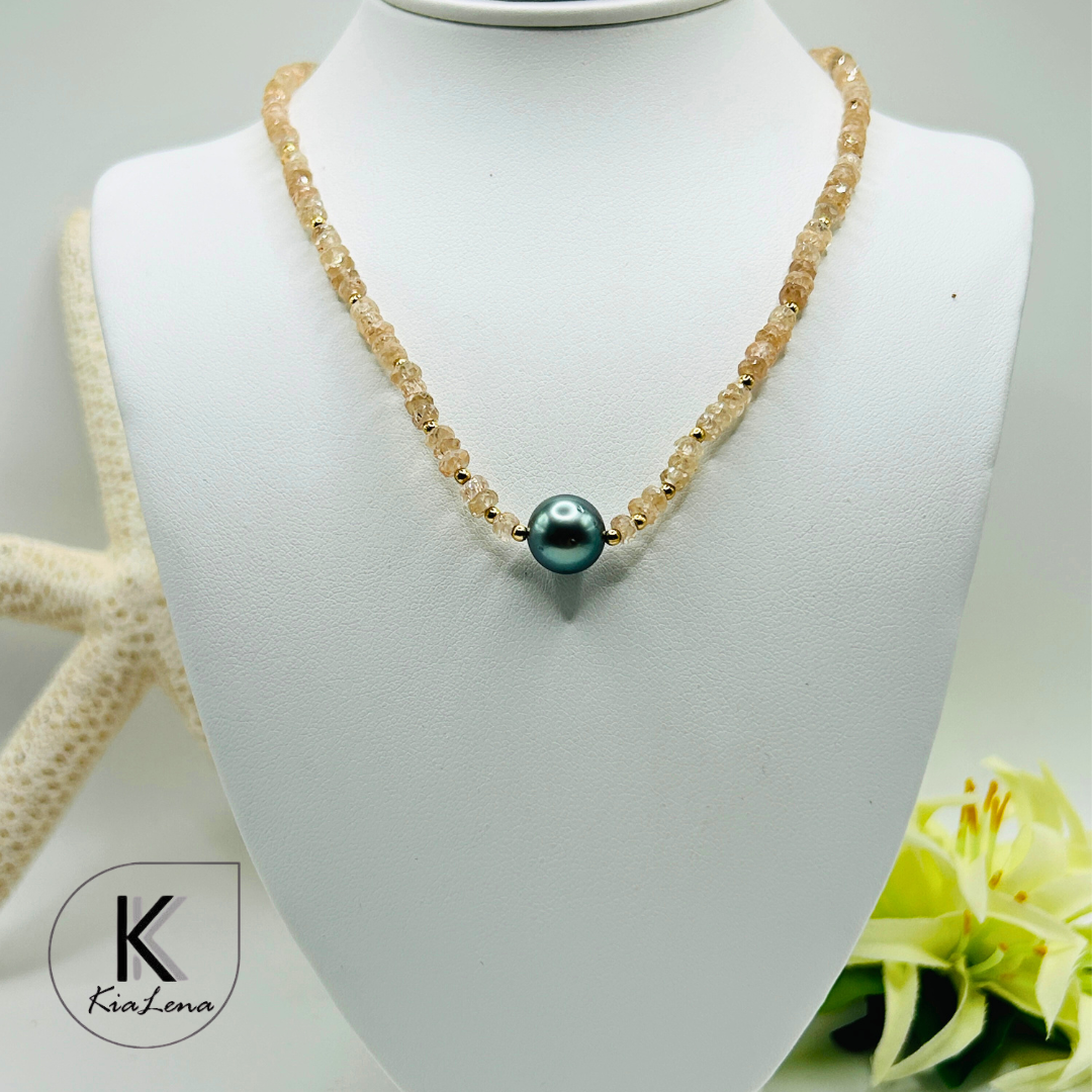 Solitaire Tahitian Pearl with Zircon Necklace