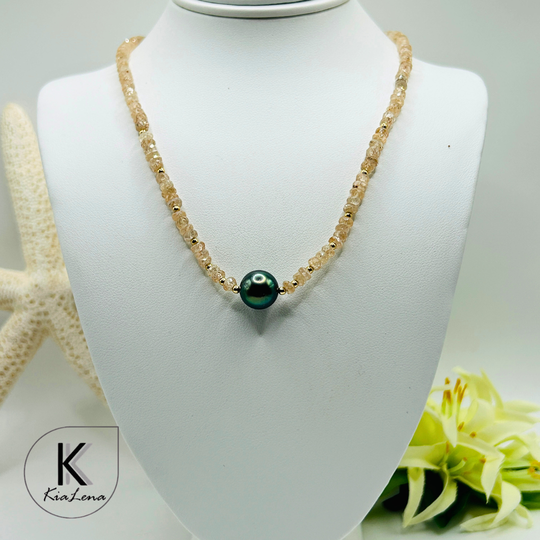 Solitaire Tahitian Pearl with Zircon Necklace