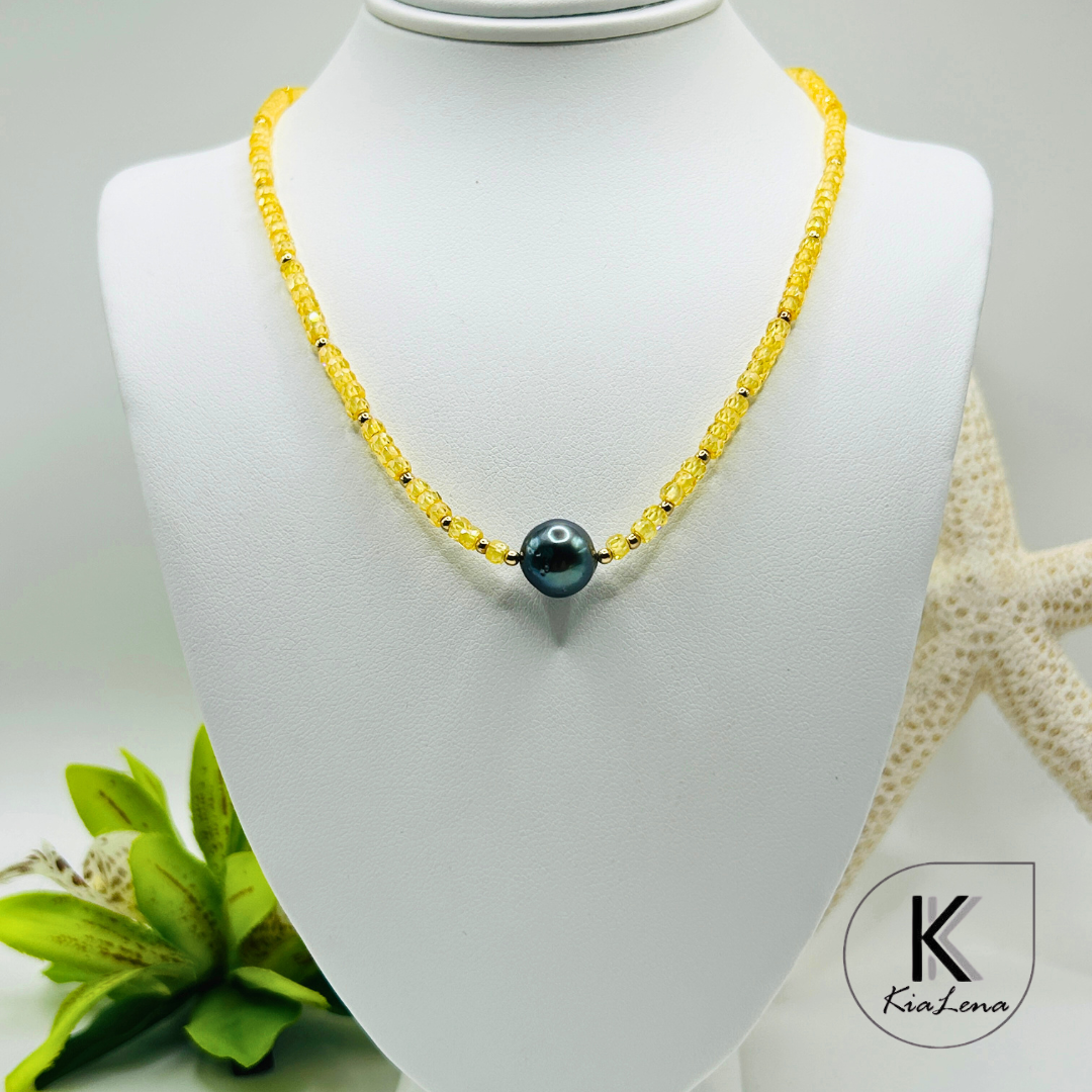 Solitaire Tahitian Pearl  & Citrine Stone Necklace
