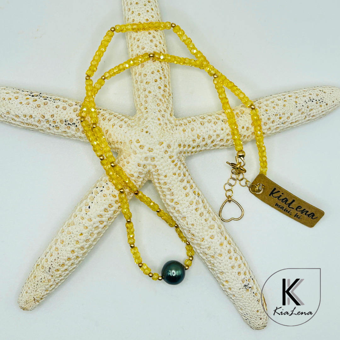 Solitaire Tahitian Pearl  & Citrine Stone Necklace
