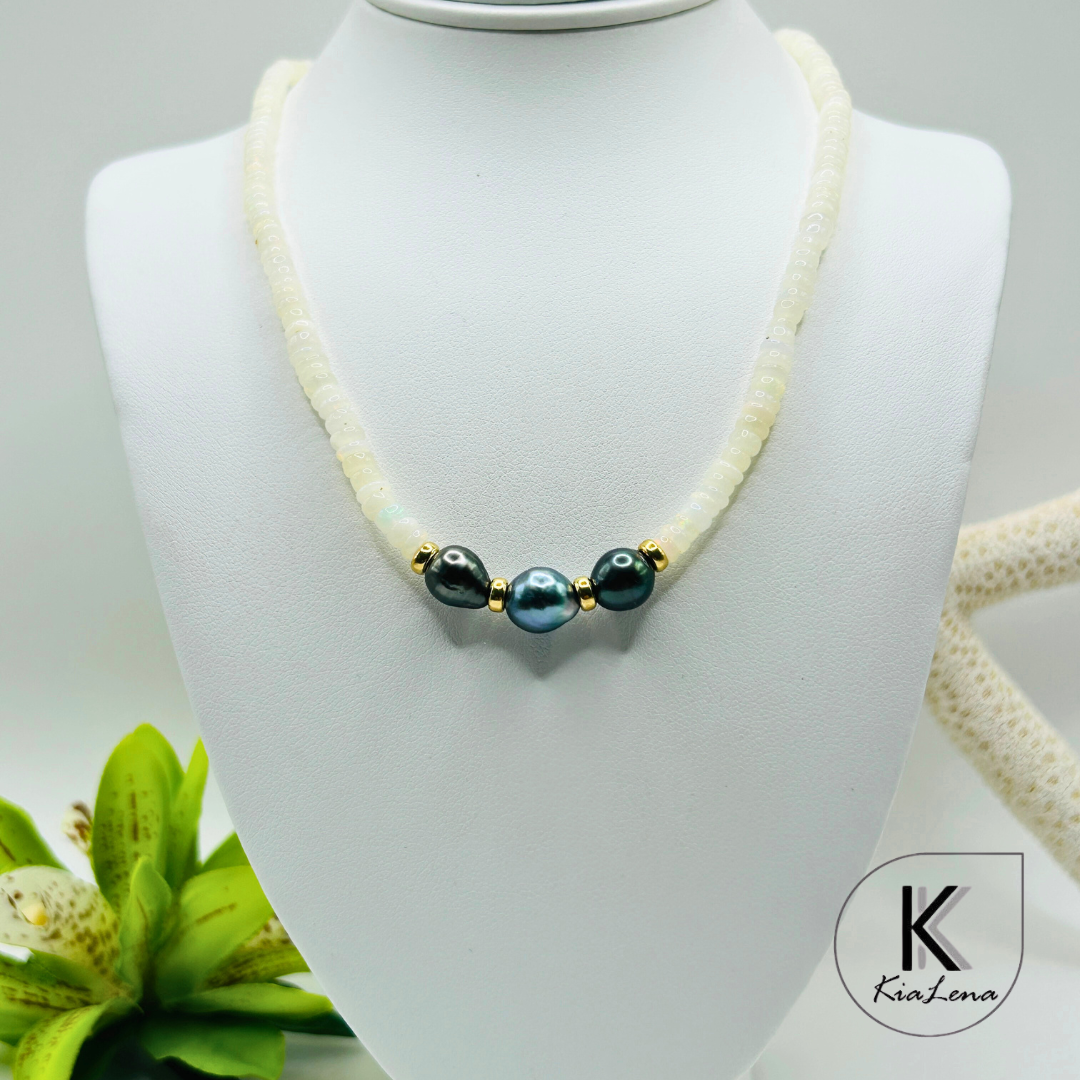 Tahitian Pearl with Opal Stones Necklace