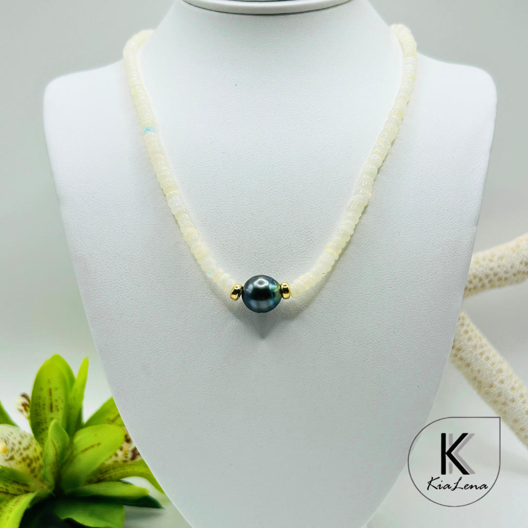 Tahitian Pearl with Opal Stones Necklace