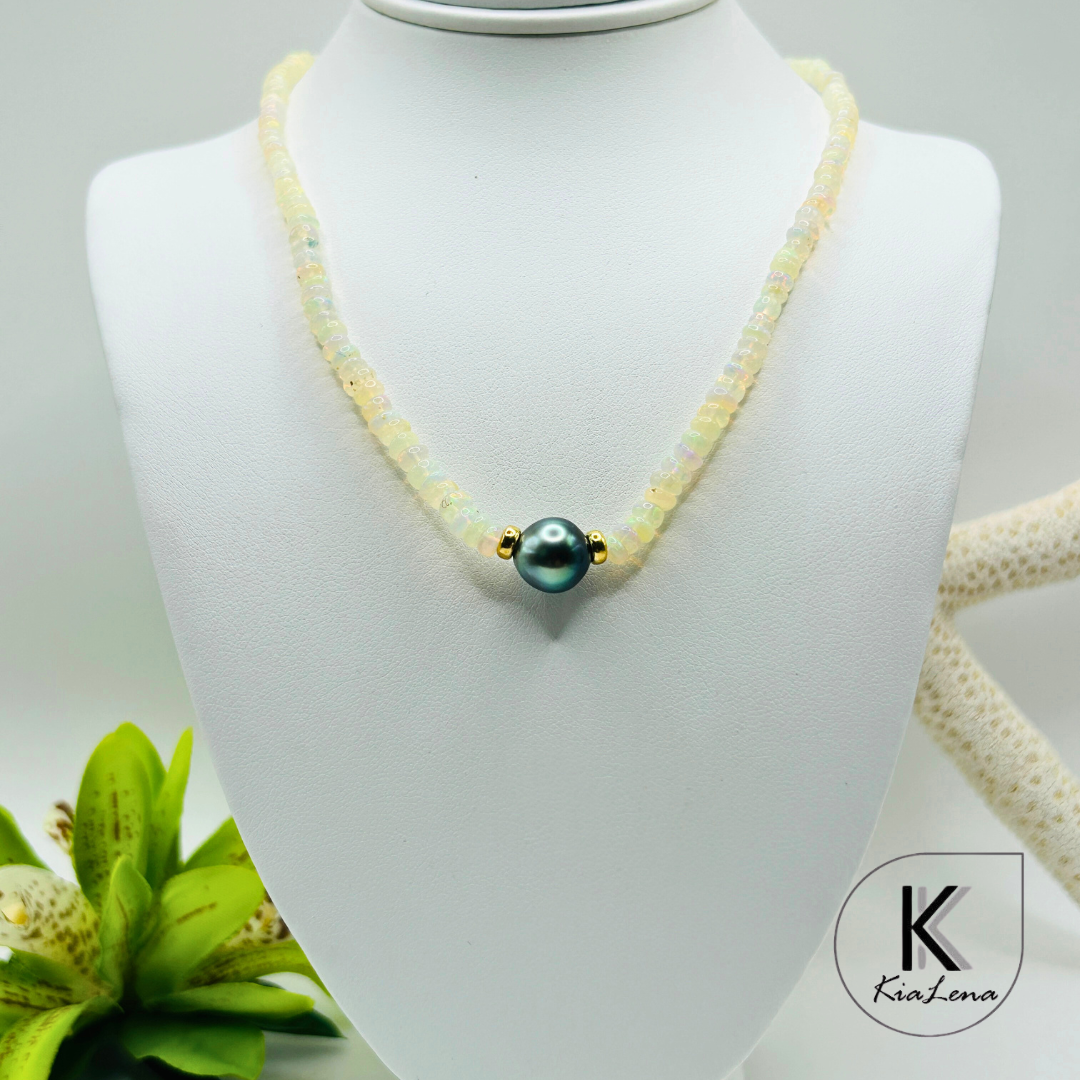 Tahitian Pearl with Opal Stones Necklace