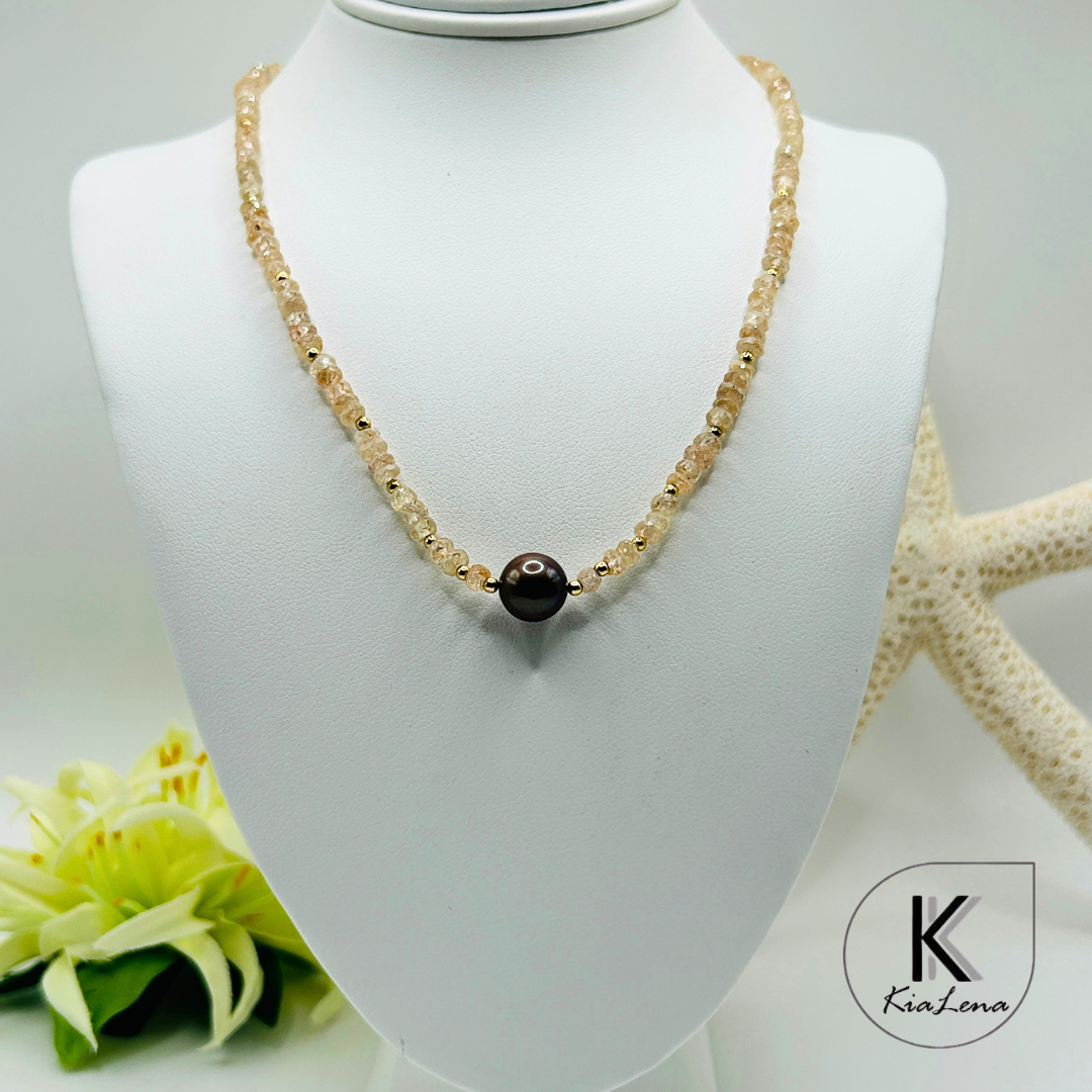 Solitaire Chocolate Tahitian Pearl with Zircon Necklace