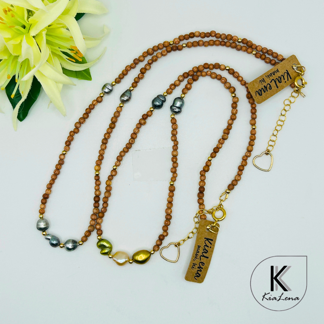 Five Tahitian Keshi Pearls with Sandalwood Necklace