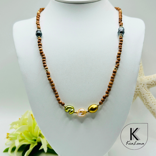 Five Tahitian Keshi Pearls with Sandalwood Necklace