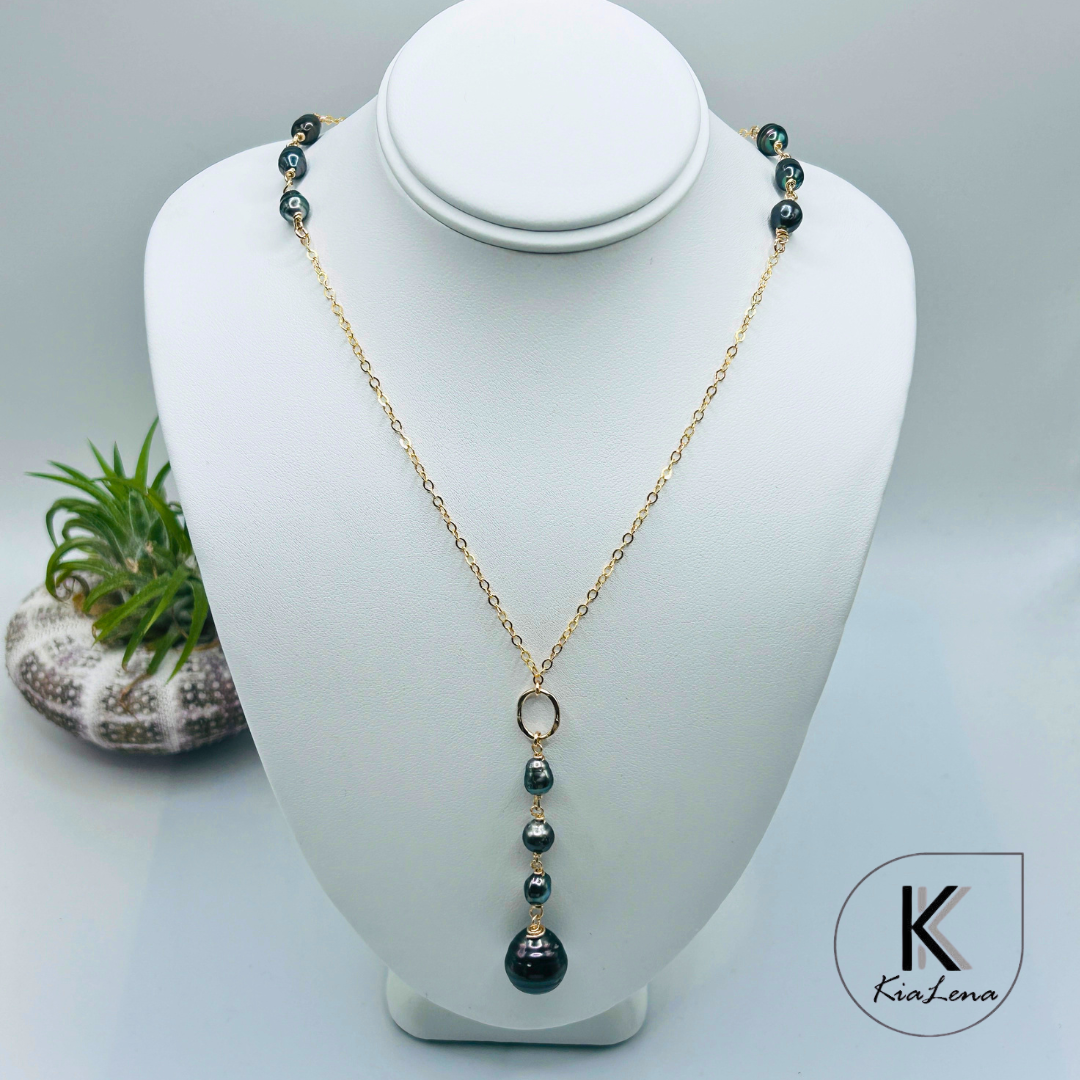 18 3/4" Tear Drop Tahitian and Keshi Pearl Necklace
