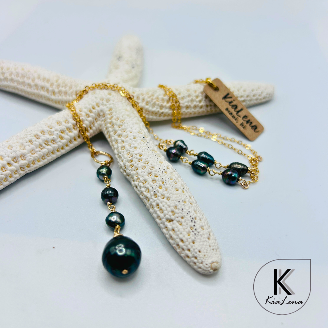 18 3/4" Tear Drop Tahitian and Keshi Pearl Necklace